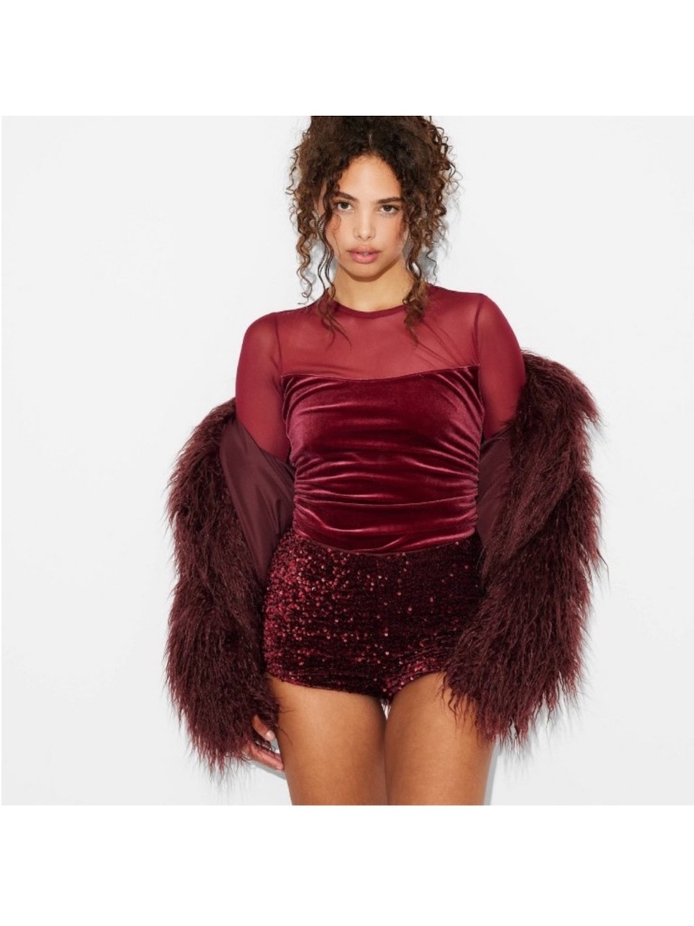 Women's Mid-Rise Sequin Velvet Micro Hot Shorts - Wild Fable Dark Red